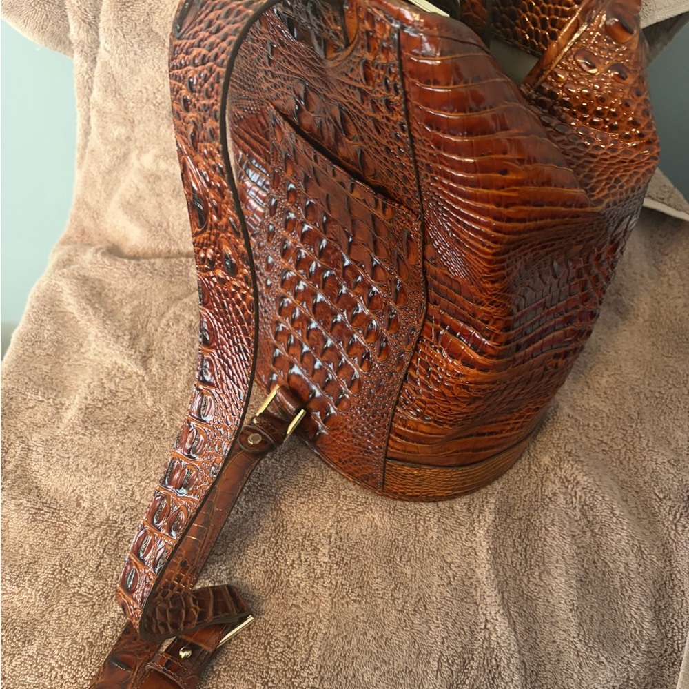 Brahmin Brown Croc-Embossed Backpack